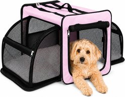 Pet Life Capacious Dual-Expandable Soft-Sided Collapsible Travel Dog Crate, Pink, 35.8-inch