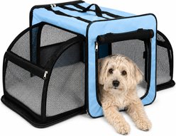 Pet Life Capacious Dual-Expandable Soft-Sided Collapsible Travel Dog Crate, Blue, 22.8 inch