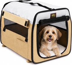 Pet Life Folding Zippered Wire-Framed Dog Crate, Khaki, 19.3 inch