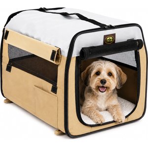 Pet Life Folding Zippered Wire-Framed Dog Crate, Khaki, 35.8 inch
