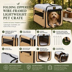 Pet Life Folding Zippered Wire-Framed Dog Crate, Khaki, 19.3 inch slide 2 of 8