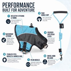 Touchdog Reflective Max 2-in-1 Premium Performance Adjustable Dog & Cat Harness & Leash, Turquoise Blue, Medium slide 2 of 6