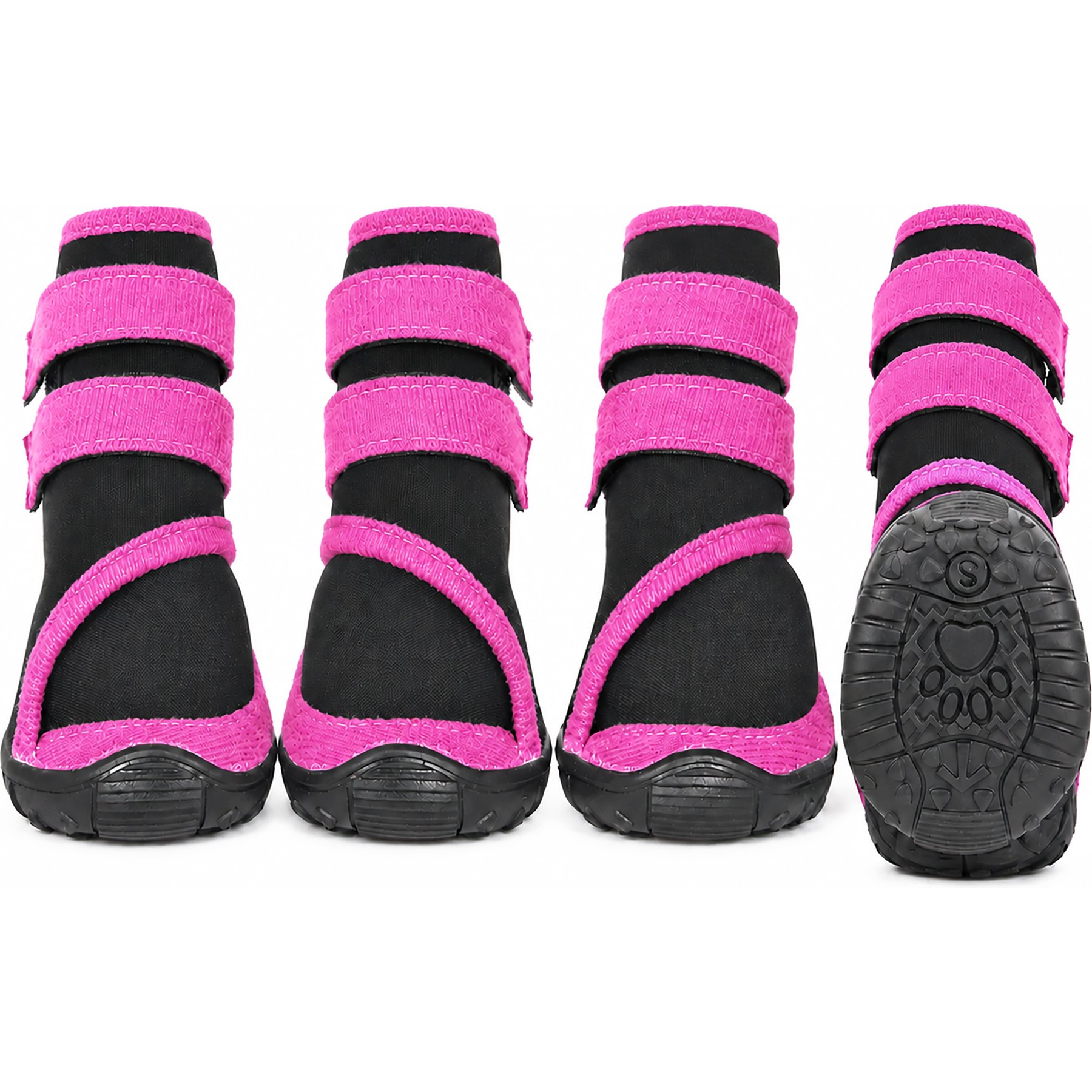 Pet Life Performance-Coned Premium Stretch Supportive Dog Shoes, 4 count, Black & Pink, Large