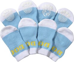 Pet Life Rubberized Soles Dog Socks, 4 count, Blue & White, Small