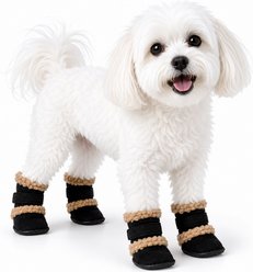 Pet Life Shearling Duggz Dog Shoes, 4 count, Black & Brown, Large