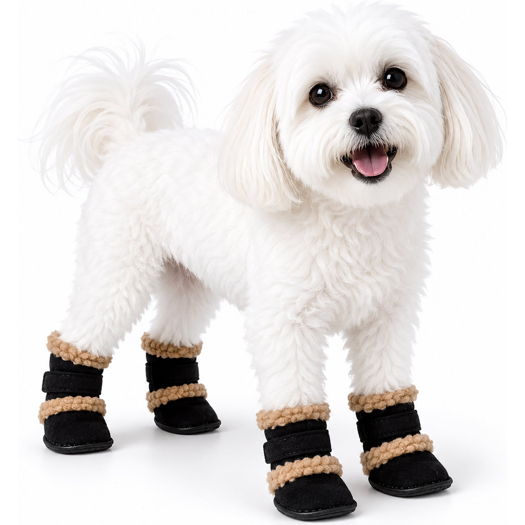 Pet Life Shearling Duggz Dog Shoes, 4 count, Black & Brown, Medium