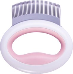 Pet Life Knuckler Handheld Travel Flexible Grooming Dog & Cat Rake Comb, Pink