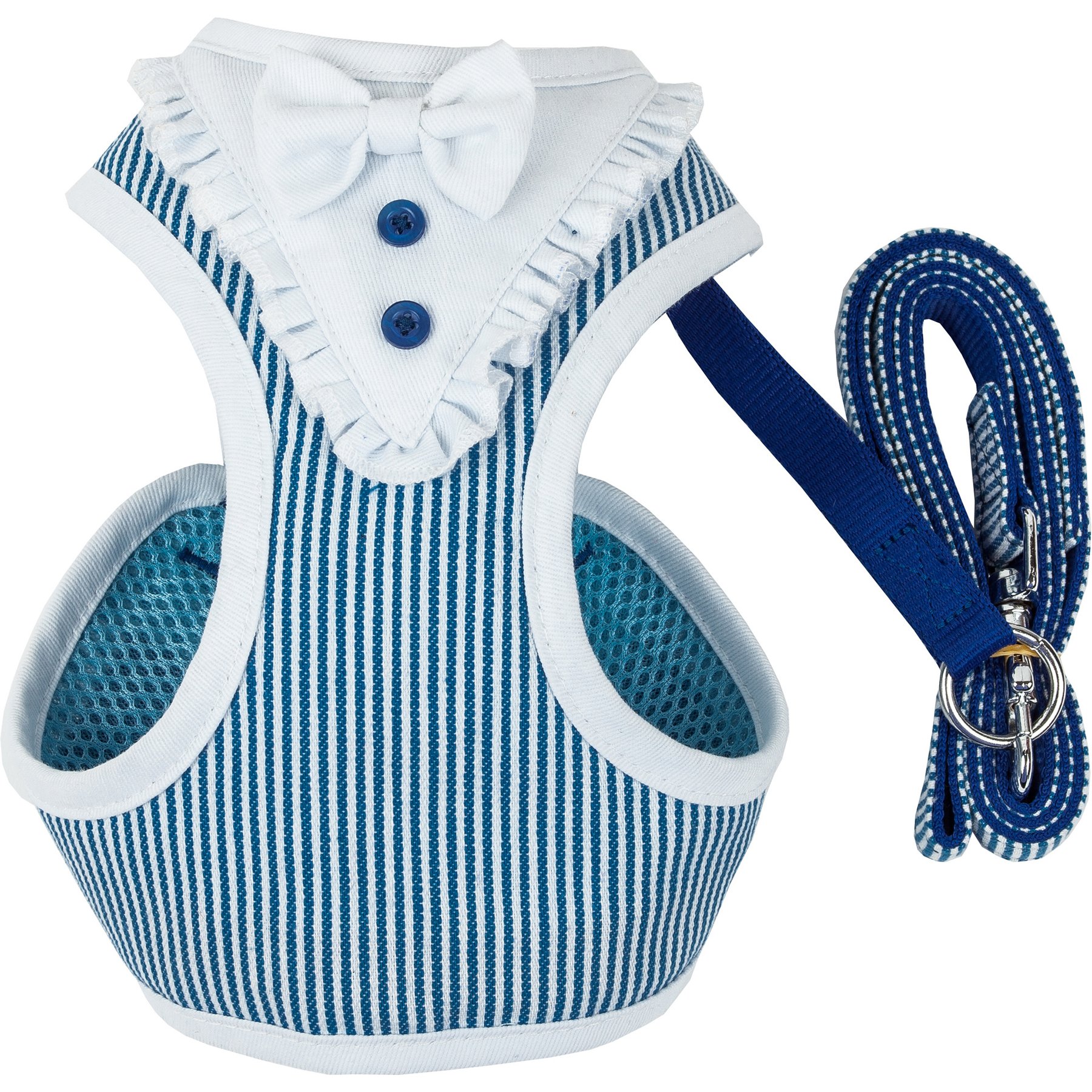 Pet Life Luxe Spawling 2-In-1 Mesh Reversible Dog Harness & Leash, Blue, Large