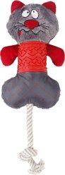 Pet Life All-in-Fun Nylon & Rope Squeaking Rubber Rope & Plush Dog Toy, Red / Grey