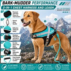 Dog Helios Bark-Mudder 3M Reflective Dog Harness & Leash, Teal Blue, Large slide 2 of 6