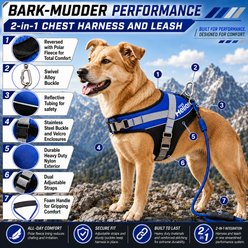 Dog Helios Bark-Mudder 3M Reflective Dog Harness & Leash, Blue, Large slide 2 of 7