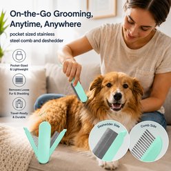 Pet Life JOYNE Multi-Functional 2-in-1 Swivel Travel Grooming Dog & Cat Comb & Deshedding Tool, Green slide 2 of 5