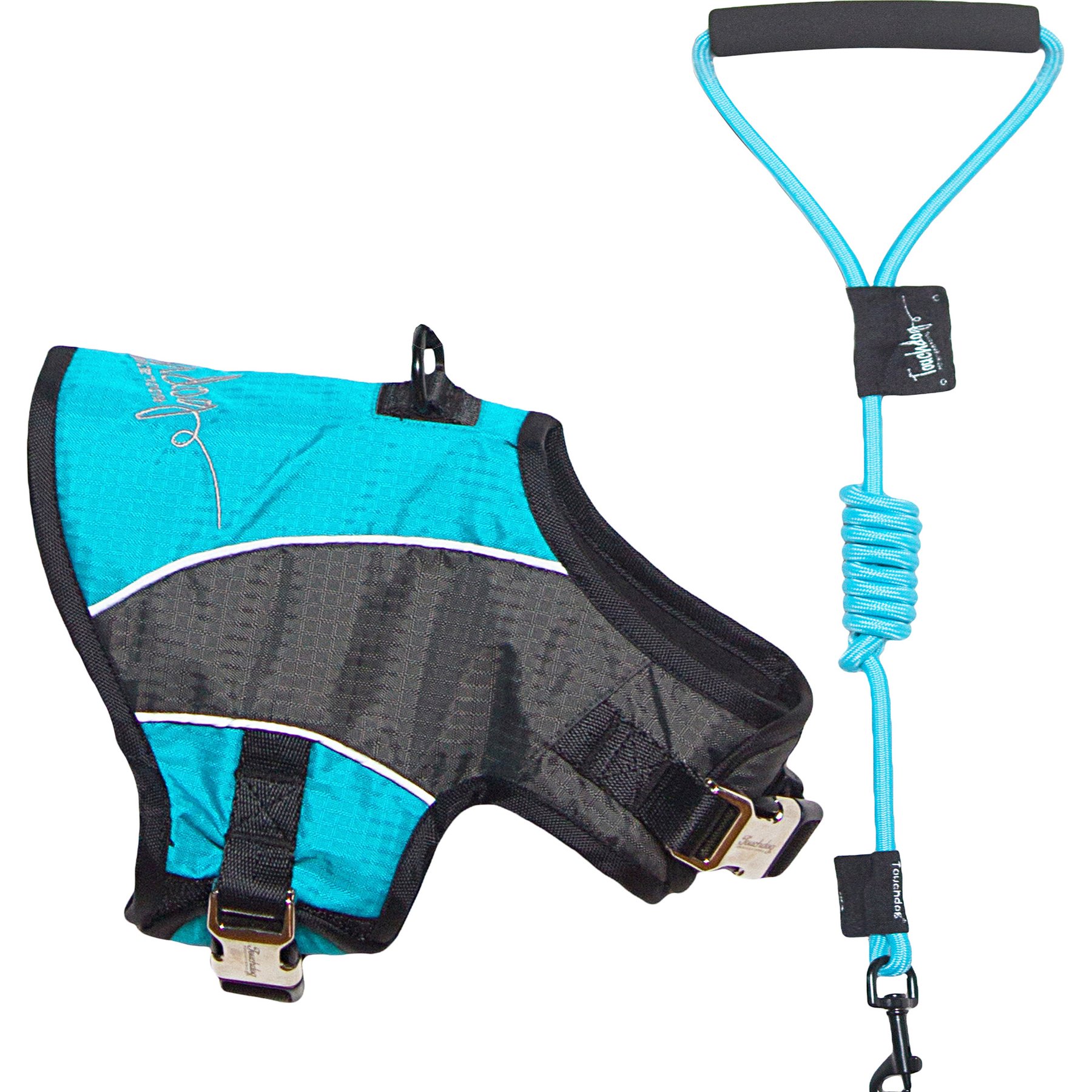 Touchdog Reflective Max 2-in-1 Premium Performance Adjustable Dog & Cat Harness & Leash, Turquoise Blue, Medium