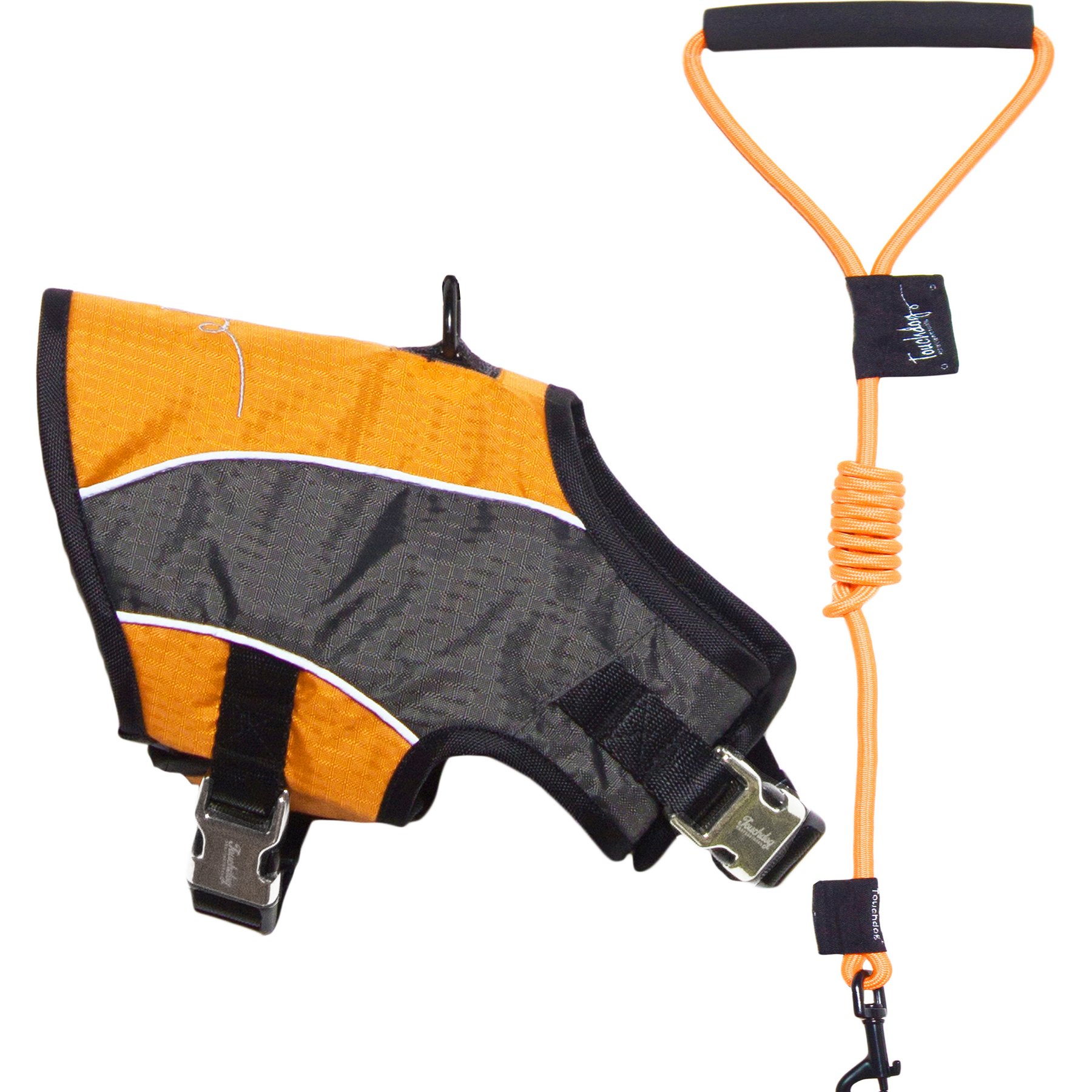 Touchdog Reflective Max 2-in-1 Premium Performance Adjustable Dog & Cat Harness & Leash, Orange, Large
