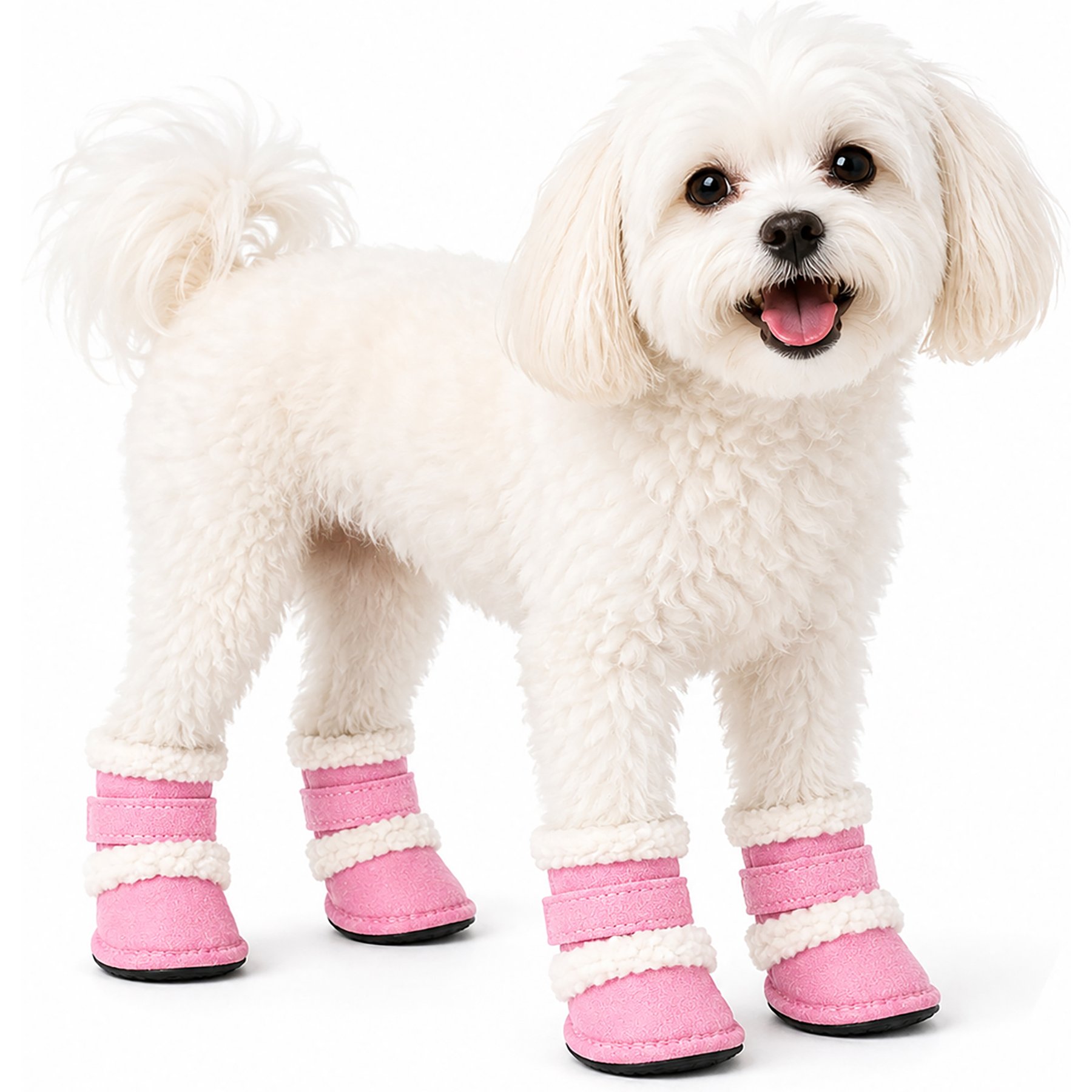 Pet Life Shearling Duggz Dog Shoes, 4 count, Pink & White, Small