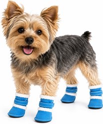 Pet Life Shearling Duggz Dog Shoes, 4 count, Blue & White, Large