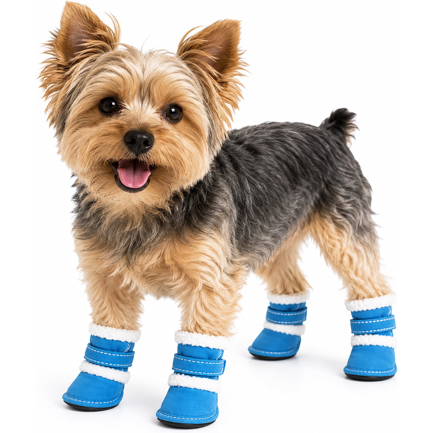 Pet Life Shearling Duggz Dog Shoes, 4 count, Blue & White, X-Small