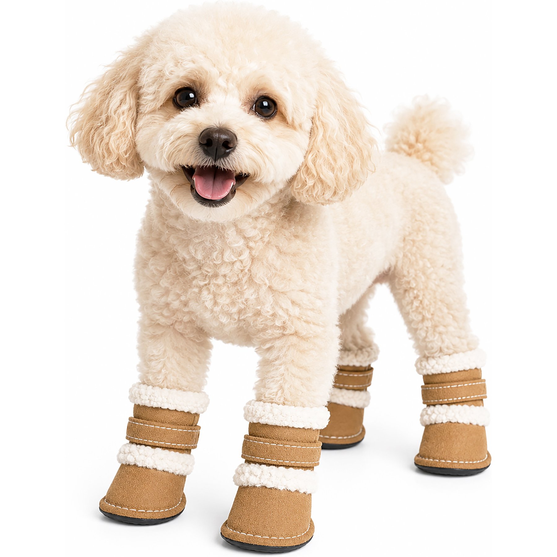 Pet Life Shearling Duggz Dog Shoes, 4 count, Brown & White, Large