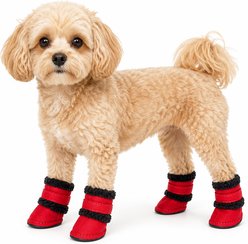 Pet Life Shearling Duggz Dog Shoes, 4 count, Red & Black, X-Small