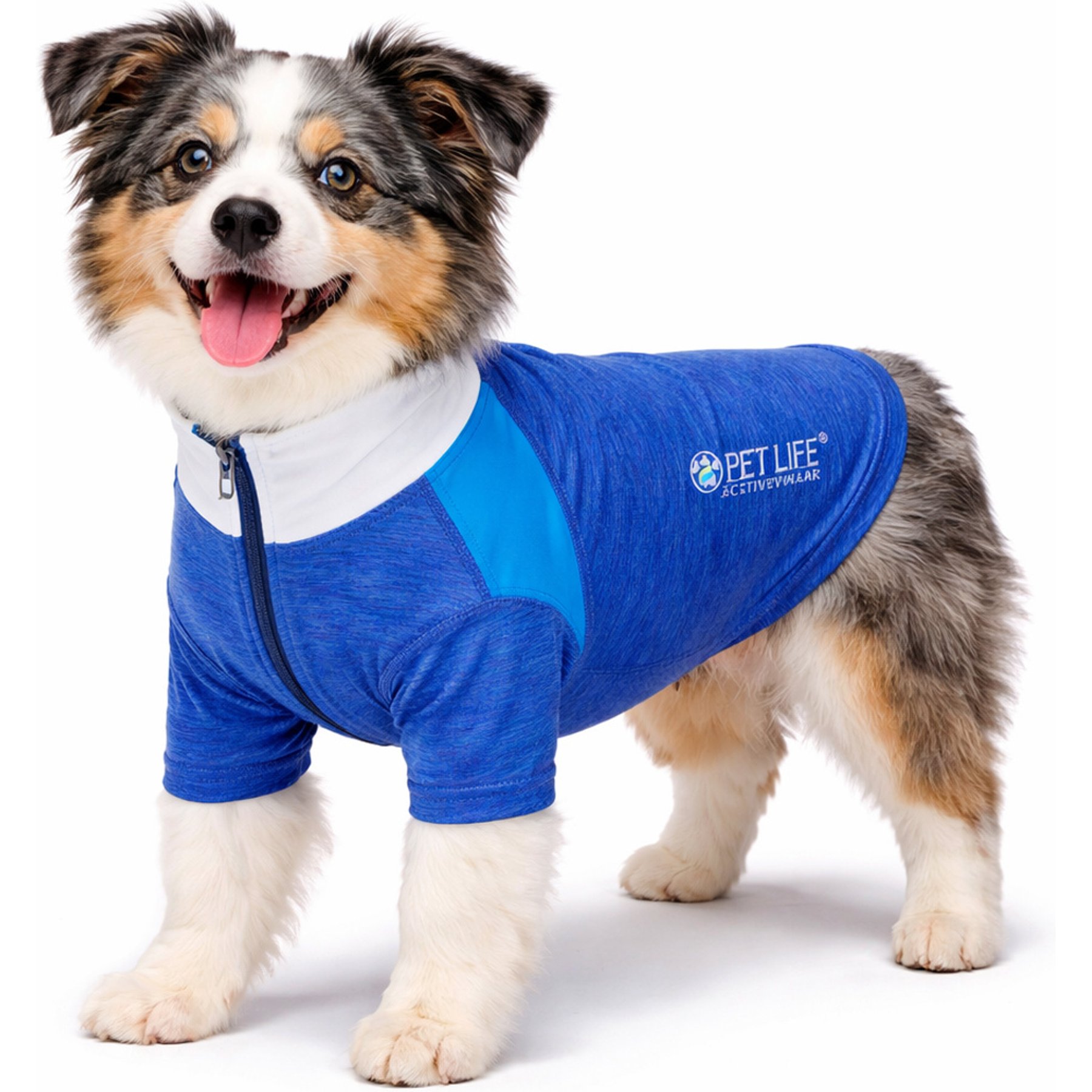 Pet Life Active Chewitt Wagassy 4-Way Stretch Performance Long Sleeve Dog T-Shirt, Blue, Medium