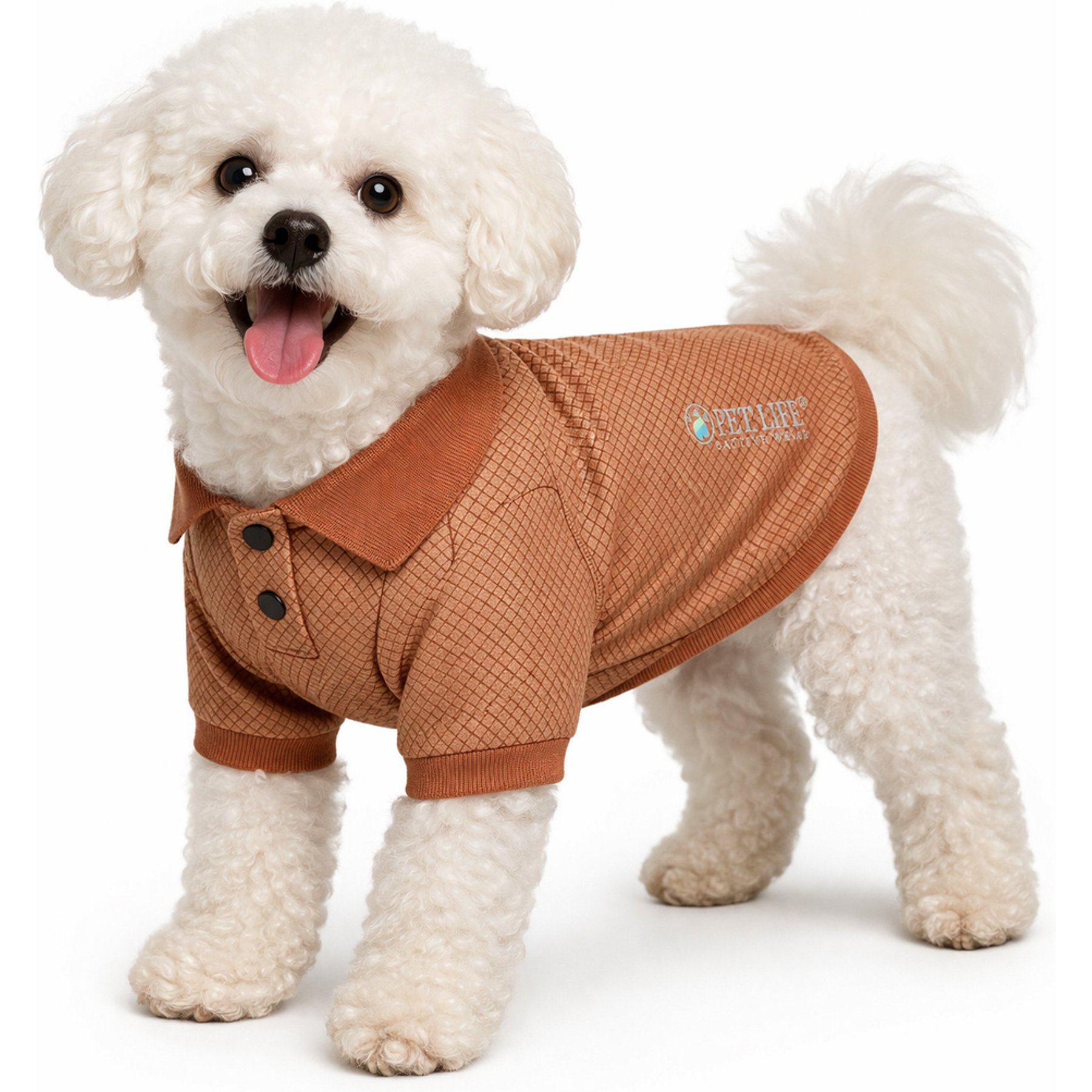 Pet Life Active 'Fur-Flexed' Relax-Stretch Wick-Proof Performance Dog Polo T-Shirt, Tan, X-Large