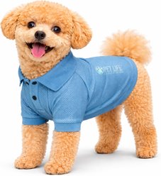 Pet Life Active 'Fur-Flexed' Relax-Stretch Wick-Proof Performance Dog Polo T-Shirt, Blue, Small