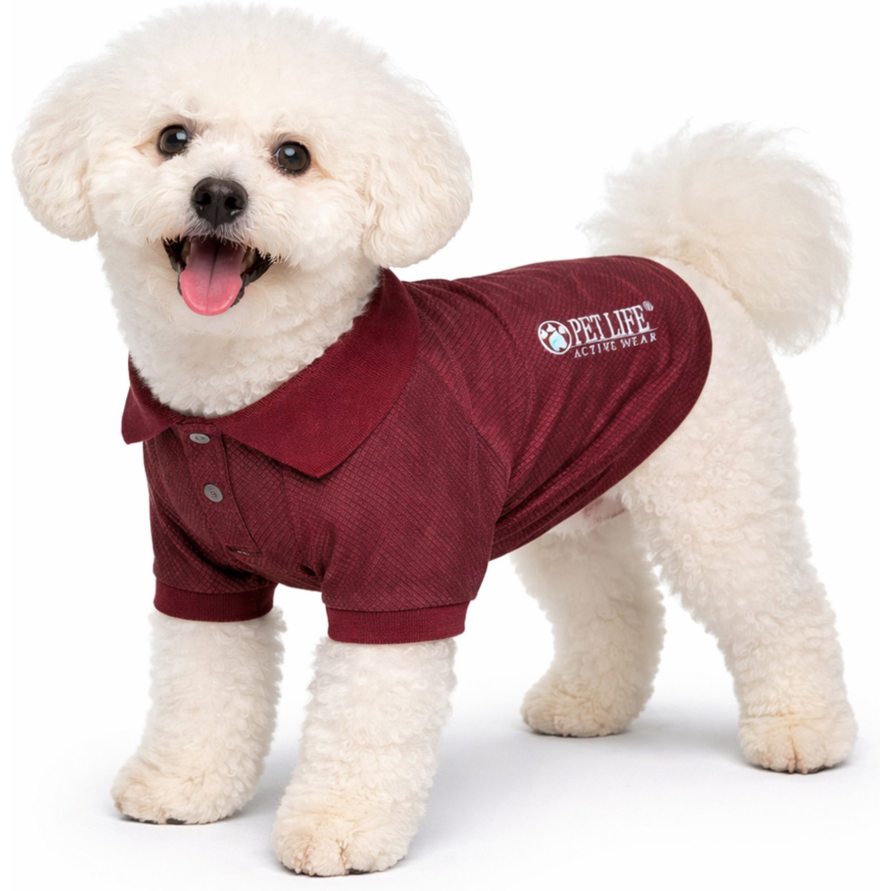 Pet Life Active 'Fur-Flexed' Relax-Stretch Wick-Proof Performance Dog Polo T-Shirt, Burgundy, X-Large