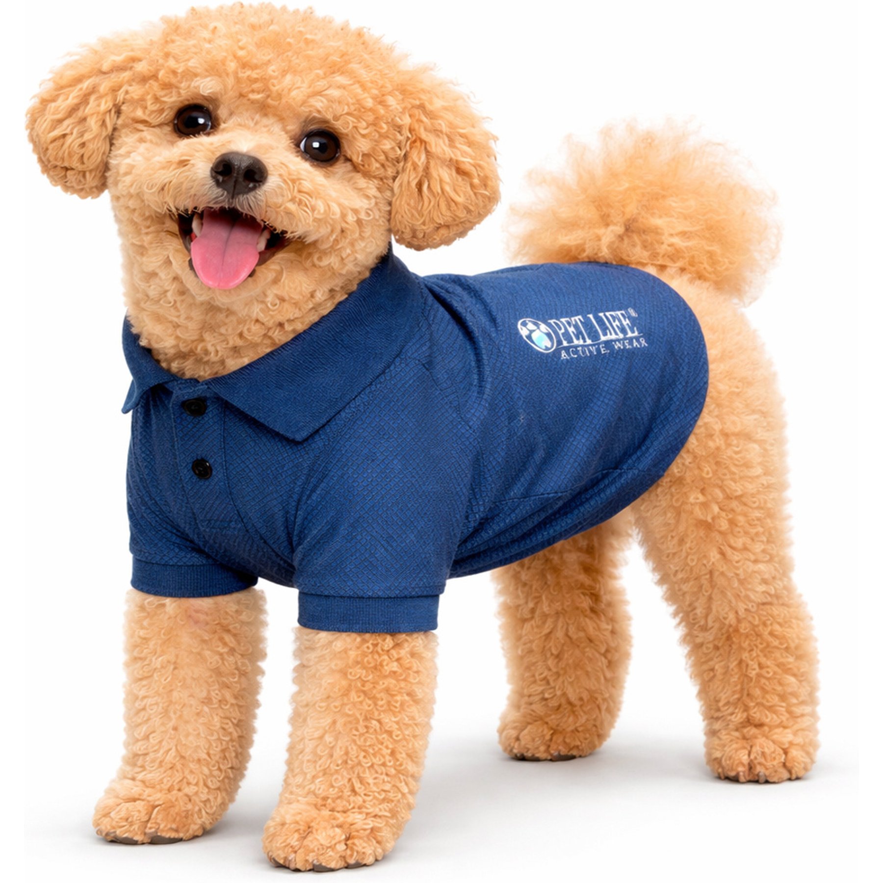 Pet Life Active 'Fur-Flexed' Relax-Stretch Wick-Proof Performance Dog Polo T-Shirt, Navy, X-Small
