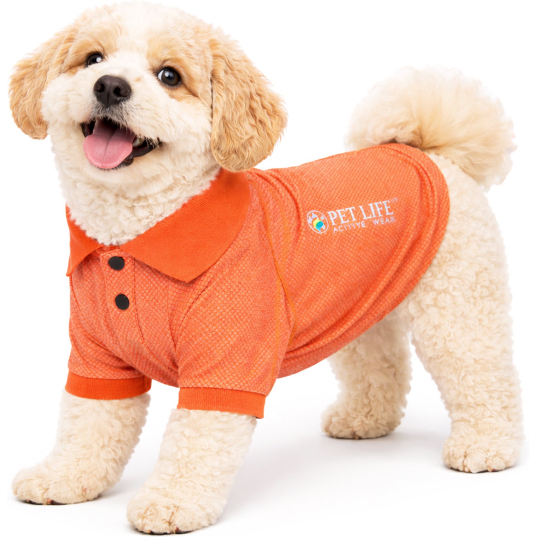 Pet Life Active 'Fur-Flexed' Relax-Stretch Wick-Proof Performance Dog Polo T-Shirt, Orange, X-Small