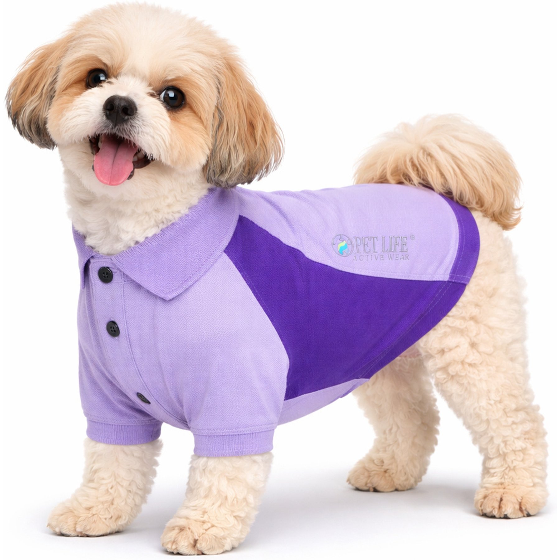 Pet Life Active Barko Pawlo Relax-Stretch Wick-Proof Performance Dog Polo T-Shirt, Lavender, X-Small