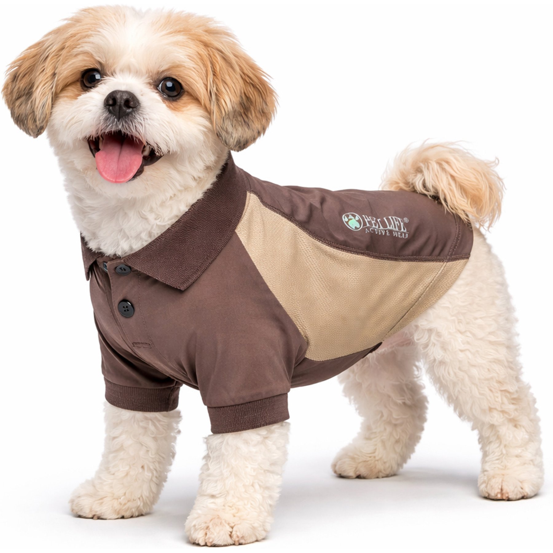 Pet Life Active Barko Pawlo Relax-Stretch Wick-Proof Performance Dog Polo T-Shirt, Brown, Large