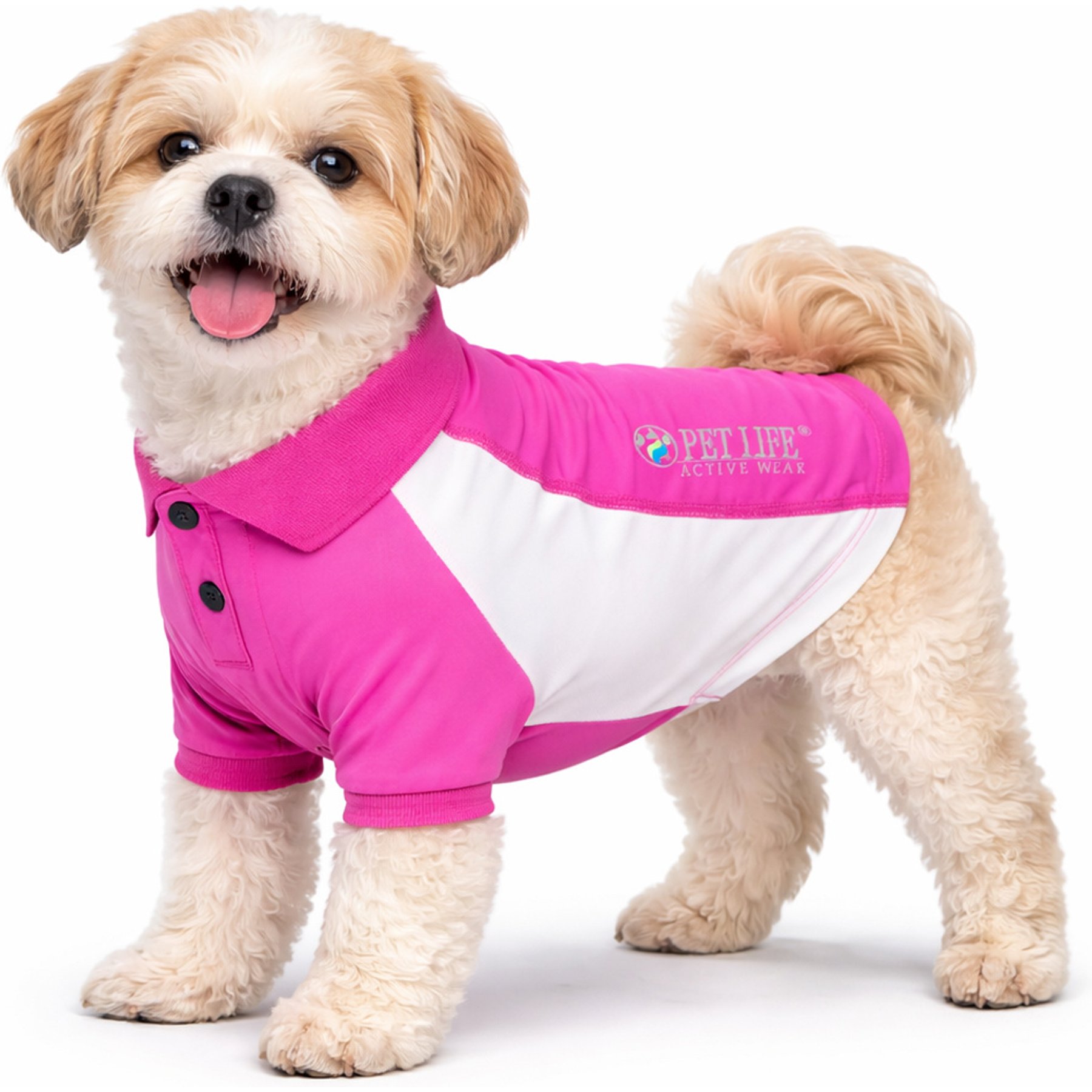 Pet Life Active Barko Pawlo Relax-Stretch Wick-Proof Performance Dog Polo T-Shirt, Pink/Light Pink, Small