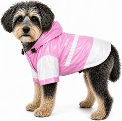 Pet Life Two-Tone PVC Waterproof Adjustable Dog Raincoat, Pink & White, Medium