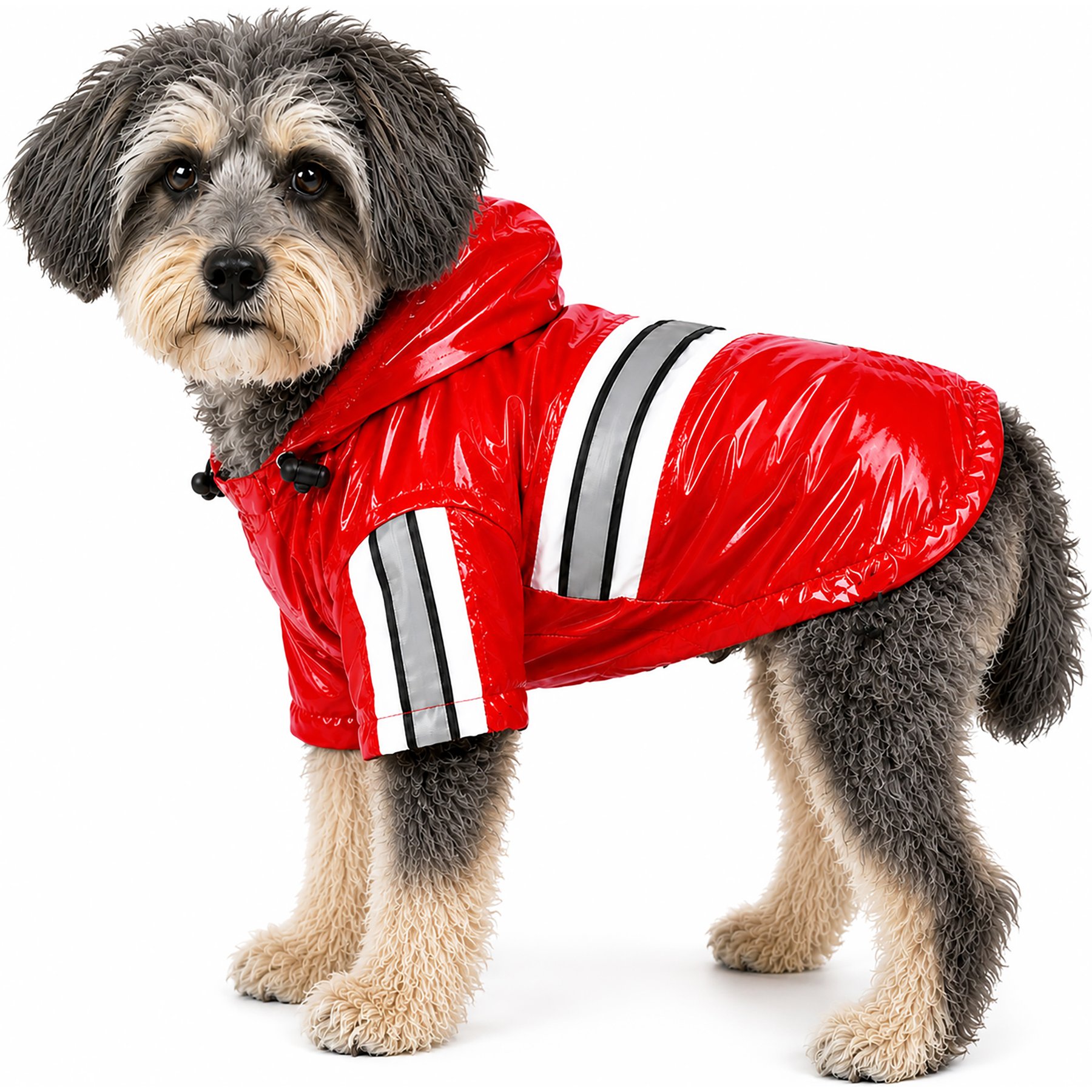 Pet Life Reflecta-Glow Reflective Waterproof Adjustable PVC Dog Raincoat, Red, Small