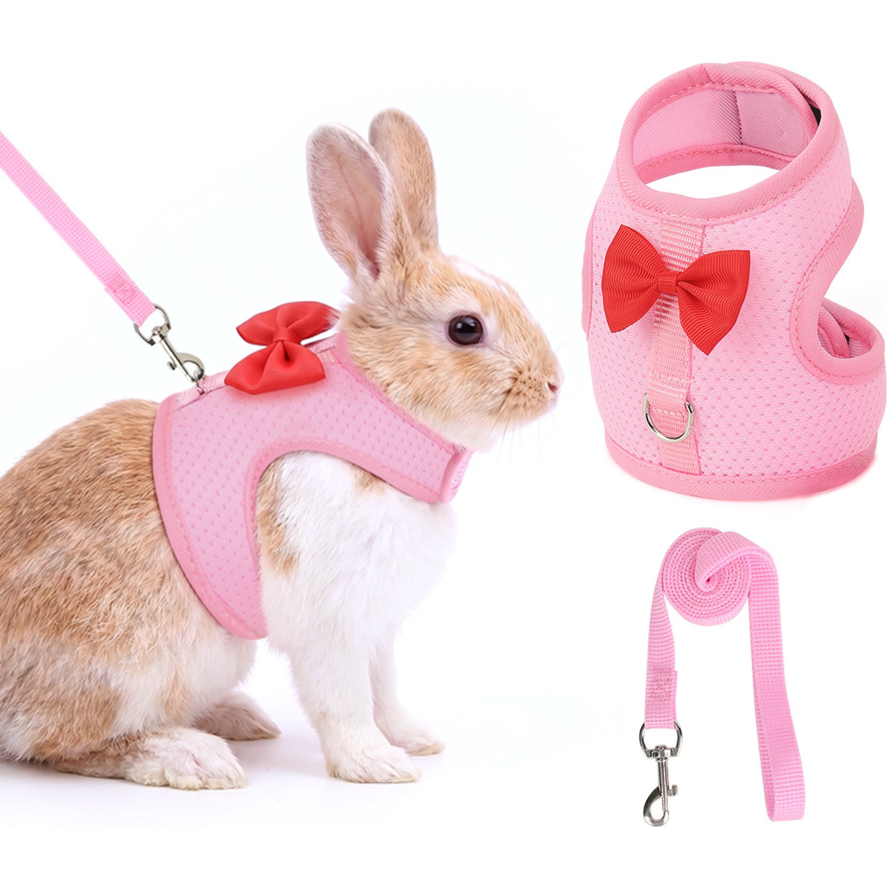 Supet Breathable Rabbit Harness & Leash Set, Pink, Small