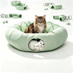 Coziwow Indoor 2-in-1 Collapsible Cat Tunnel Bed, Green