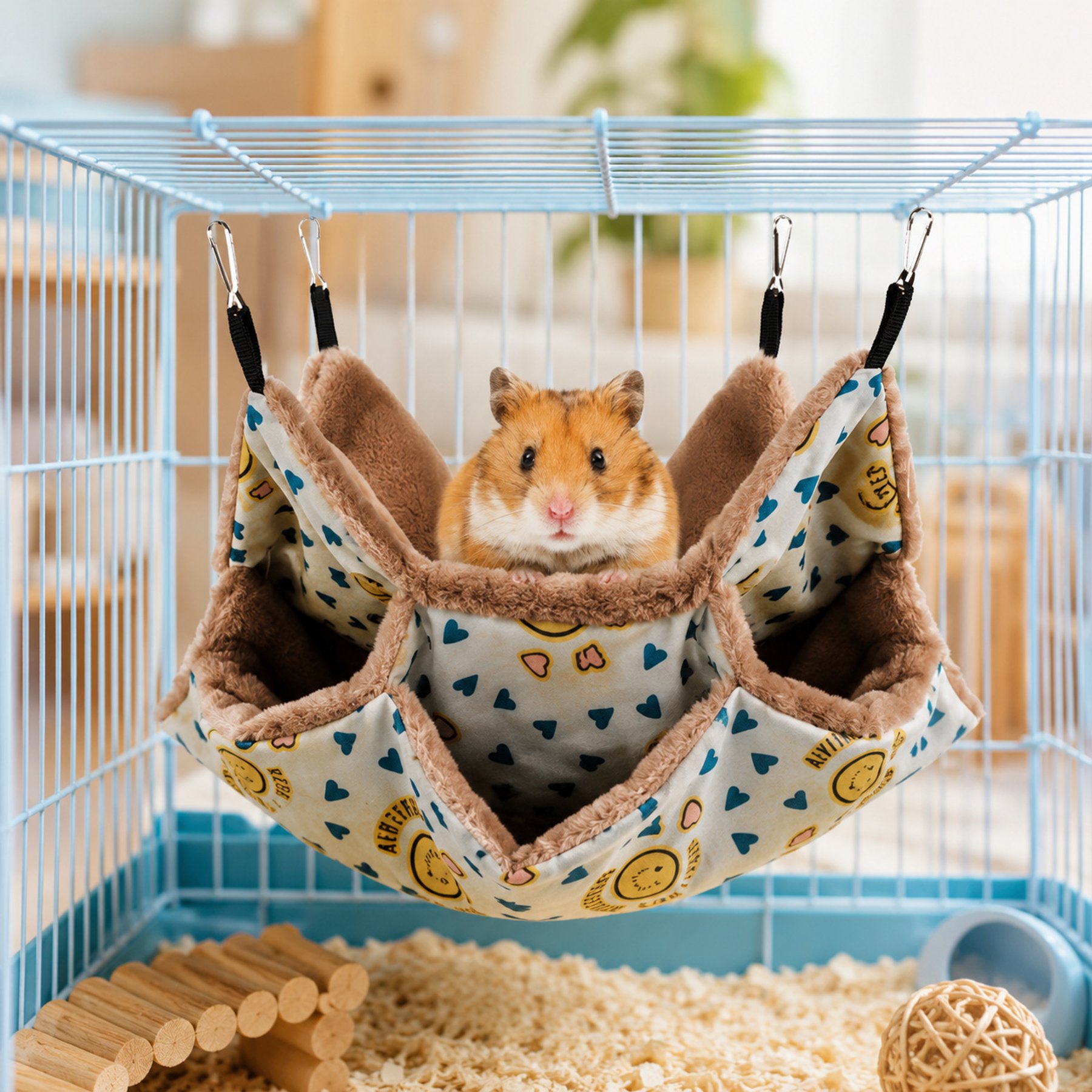 NonoPets Three-Story Plush Hanging Hammock Sleeping Bed Hideout Nest for Hamsters Gerbils Mice & Small Animals, Yellow