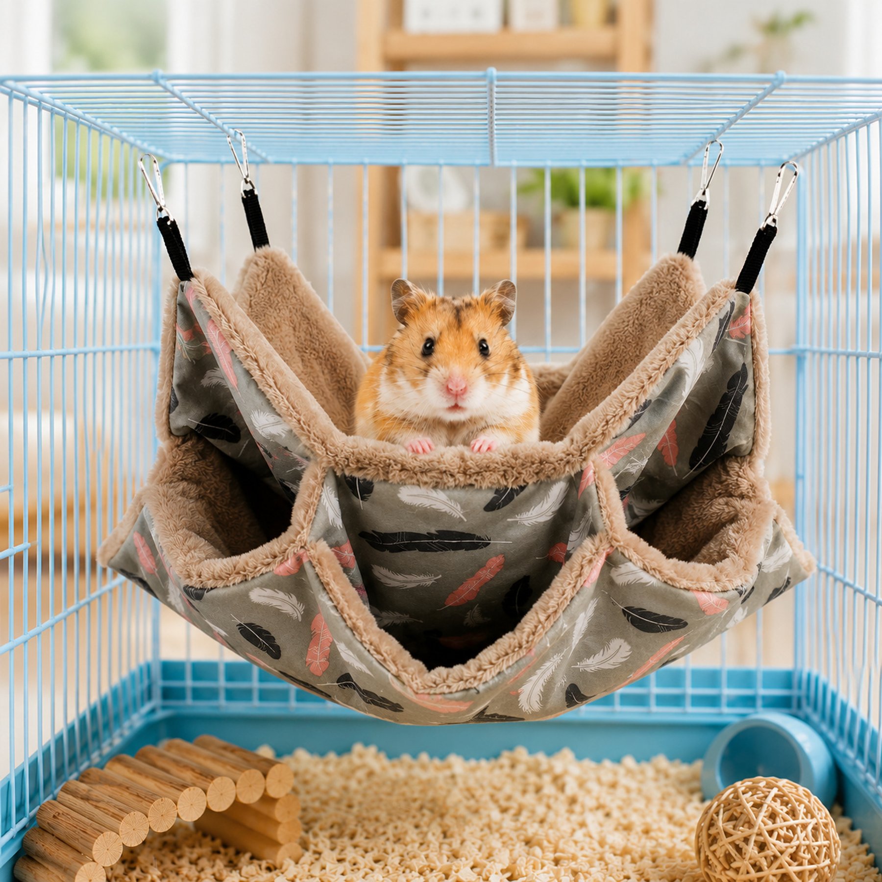 NonoPets Three-Story Plush Hanging Hammock Sleeping Bed Hideout Nest for Hamsters Gerbils Mice & Small Animals, Brown