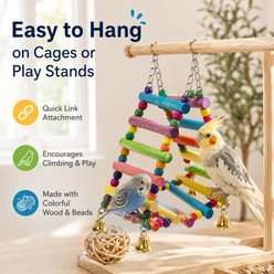 NonoPets Interactive Triangular Wooden Hanging Bridge Bird Climbing Ladder with Auditory Play Bells slide 2 of 8