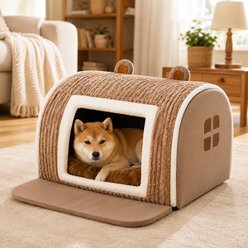 NonoPets Warm Enclosed Dog & Cat House Bed, Brown, Large
