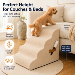 NonoPets 33D High Density Foam Dog Stairs Ramp with Durable Non-Slip Waterproof Fabric Cover, Beige, 4-Steps slide 2 of 9
