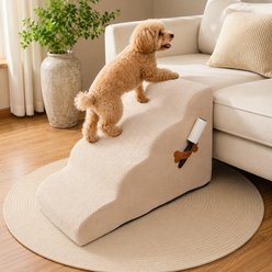 NonoPets 33D High Density Foam Dog Stairs Ramp with Durable Non-Slip Waterproof Fabric Cover, Beige, 4-Steps