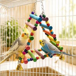 NonoPets Interactive Triangular Wooden Hanging Bridge Bird Climbing Ladder with Auditory Play Bells