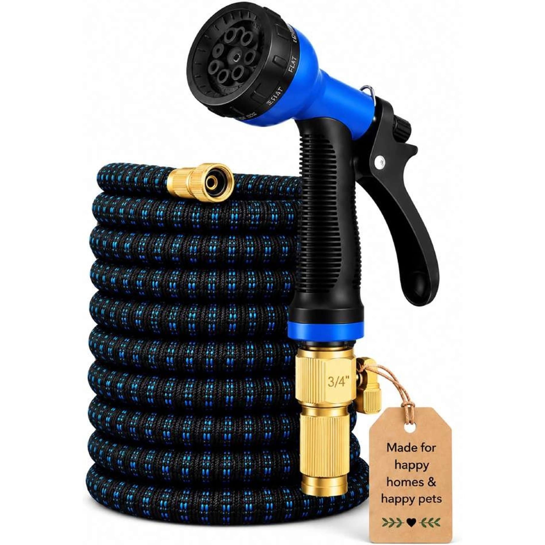 Katziela Bathing Hose with 10 Spray Patterns Gentle Shower & Mist, Brass Shut-Off Valve Dog & Cat Lawn-Treatment, Blue, X-Large: 100-ft