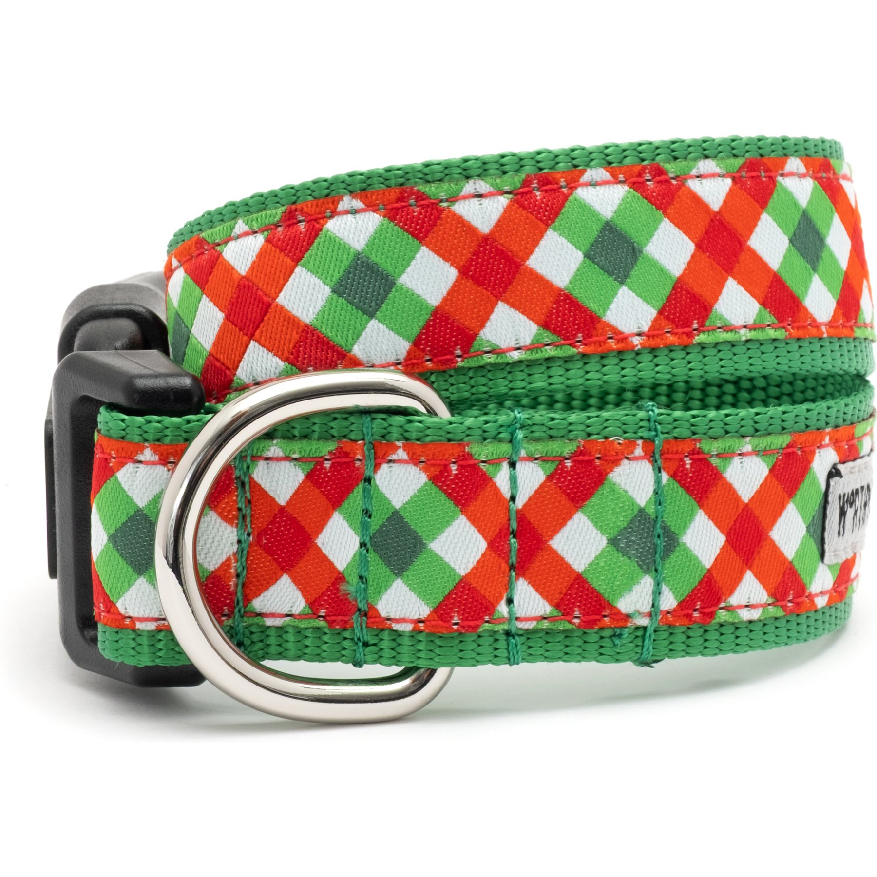 The Worthy Dog Yuletide Check Adjustable Dog Collar, Red/Green, X-Small: 5 to 11-in neck, 1/2-in wide