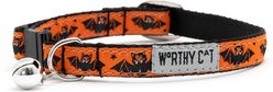 The Worthy Cat Batty Adjustable Cat Collar, Orange, 9 to 11-in neck, 1/2-in wide