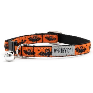 The Worthy Cat Batty Adjustable Cat Collar, Orange, 9 to 11-in neck, 1/2-in wide