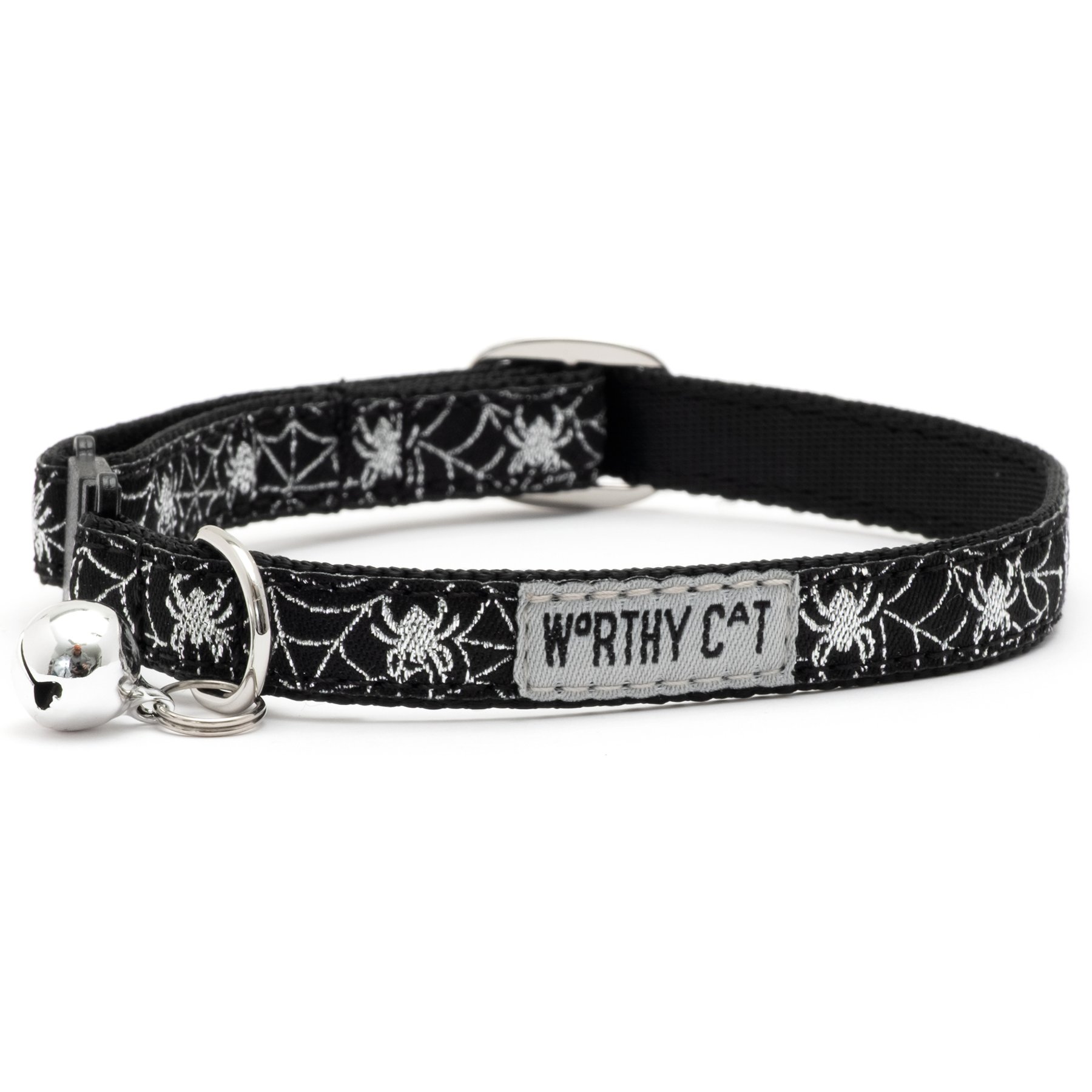 The Worthy Cat Creepy Crawler Adjustable Cat Collar, Black, 9 to 11-in neck, 1/2-in wide