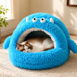 NonoPets Self-Warming Ultra-Plush High-Density PP Cotton Cat Cave Bed Enclosed Thermal Hideout, Blue, Large