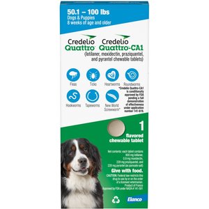 Credelio Quattro/Credelio Quattro-CA1 Chewable Tablets for Dogs, 50.1-100 lbs, 1 Chewable (1-mo. supply)